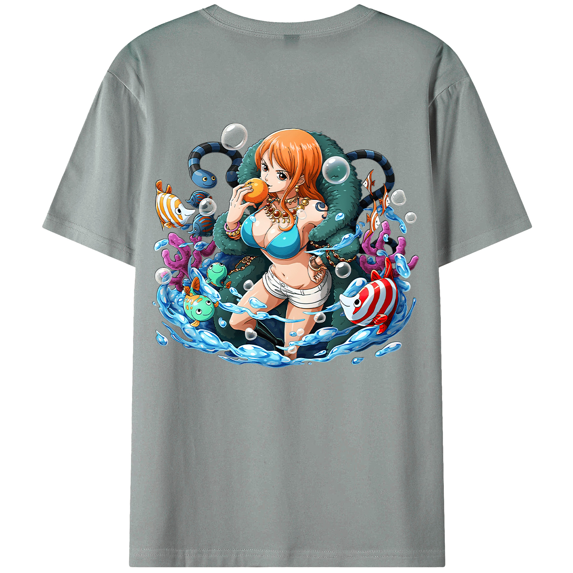 （画像用） ワンピース ナミ ONE PIECE Nami 綿100％ メンズ半袖Tシャツ（バックプリント） 通気性
